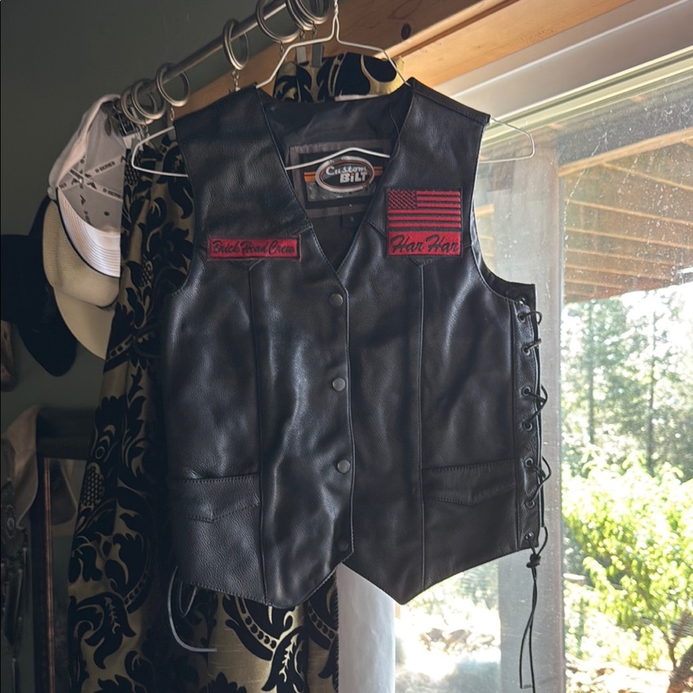 Harley-Davidson Black Leather Vest with Red Accents